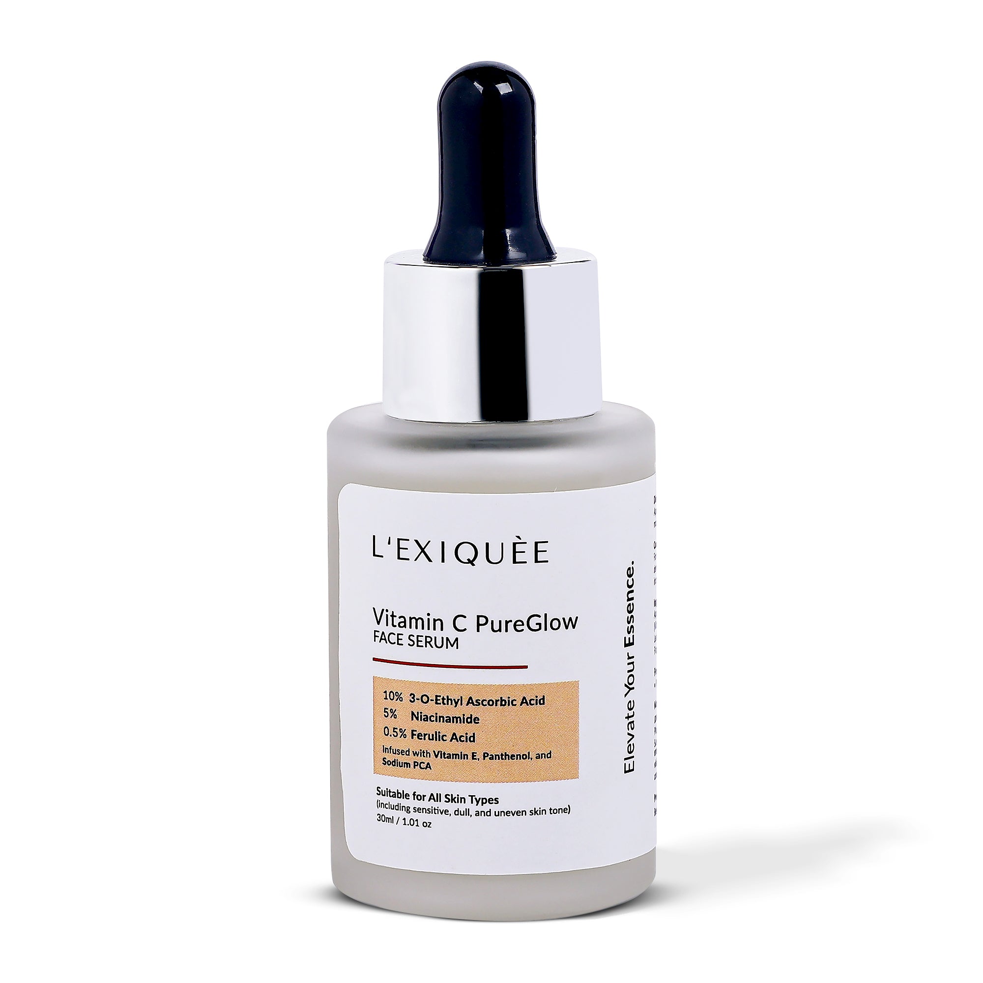 L'EXIQUÈE Vitamin C PureGlow Face Serum 30ml | Brightens Dull Skin, Fades Dark Spots & Pigmentation | 10% 3-O-Ethyl Ascorbic Acid, 5% Niacinamide, 0.5% Ferulic Acid | For All Skin Types Including Sensitive Skin