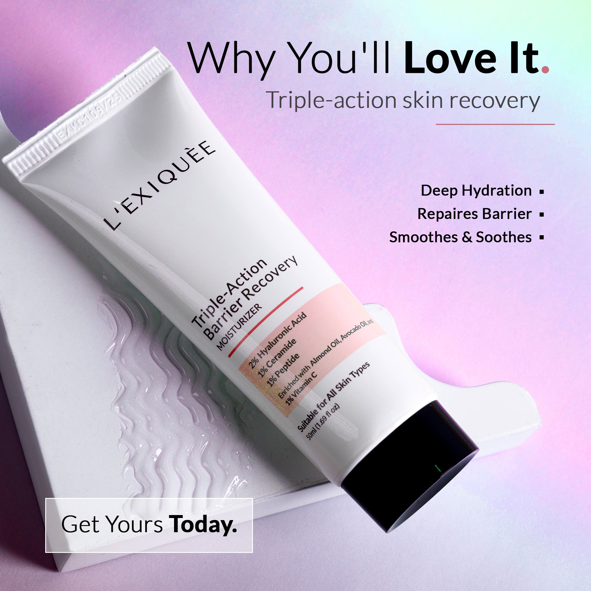 Barrier Recovery Moisturizer 2% HA Ceramide Peptide 50ml - L’EXIQUÈE